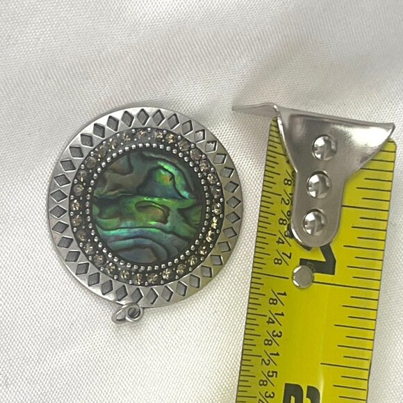 Round Silver Pendant With Abalone Shell & Rhinestone Accents 2 Inch Diameter - Picture 6 of 6